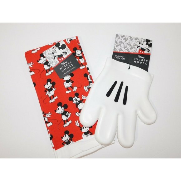 Set 2 Disney Mickey Mouse Tea Towels & Silicon Hand Oven Mitt NEW - Picture 5 of 5
